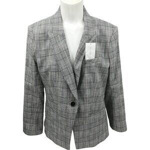 Veronica Beard Plaid Schoolboy Dickey Blazer Size 10 Black Blue Stretch Lined